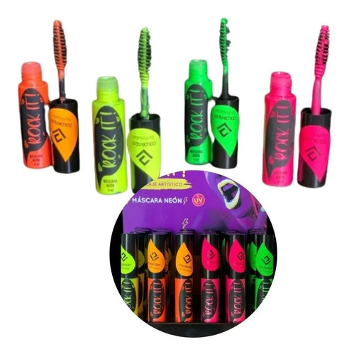 Mascara Pestañas Neón X 4 Fluor Maquillaje Luz Uv Rimel