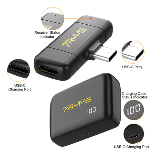 2 Unids Mini Micrófono Lavalier Inalámbrico Para Tipo C
