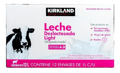 Imagen 1 de 2 de Caja Leche Deslactosada Light, Kirkland Signature 12 Pzas 1l