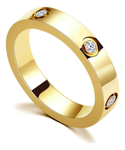 Pdwznba - Anillo De Acero Inoxidable Bañado En Oro De 18 K.