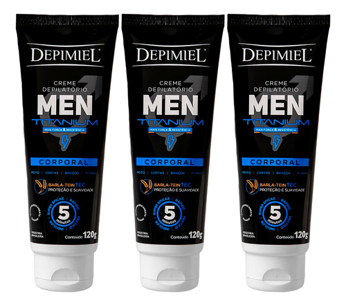 Kit 3 Depimiel Creme Depilatório Men Powerful Corporal 120g