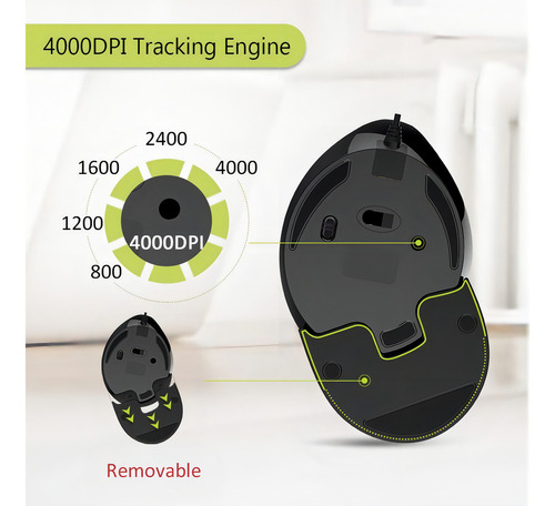. Mouse Vertical Delux Ergonomic Series M618plus Rgb Black