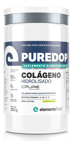 Puredop Colágeno Hidro. Limão Siciliano 300g - Elemento Puro