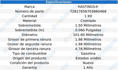 Anillos Pistón Motor 1.50 C50 8 Cil 5.4l 65 Al 68 Hastings