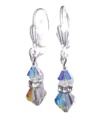 Aros De Plata 925 Y Cristales Swarovski Aurora Boreal