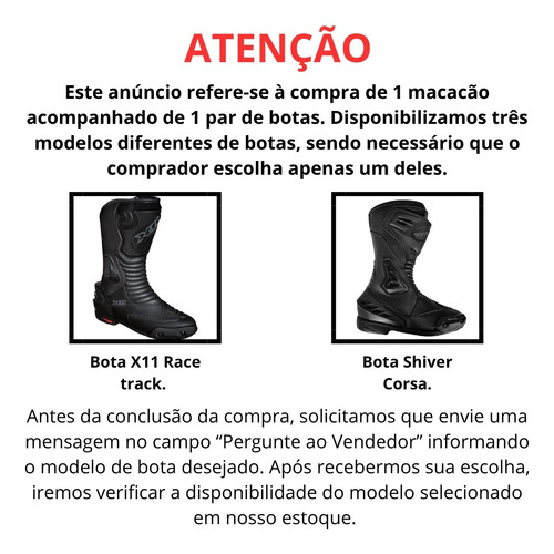Kit Macação Pista 2 Peças Luva Gp Race Bota Super Tech Texx