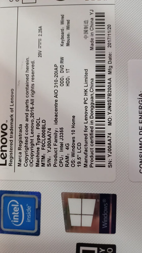 Lenovo Ideacentre Aio 310-20iap Intel Celeron J3355 4gb Ram (Usado)