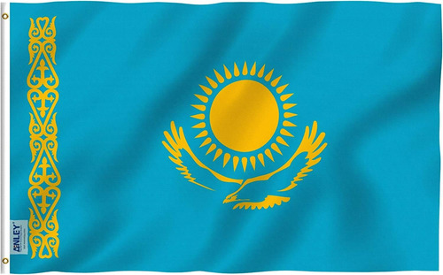 Bandera Anley, Kazajstán, Poliéster, Doble Costura, 150x90cm