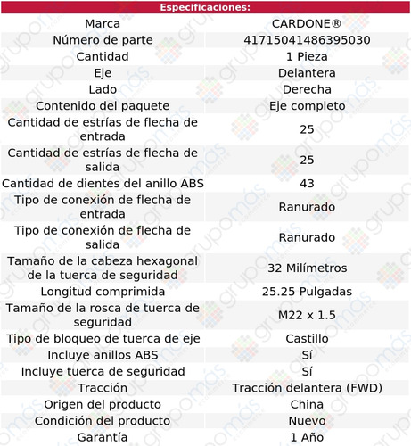 1 Flecha Homocinética Delantera Der Eclipse L4 2.4l 96 Al 99