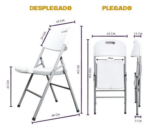 Kit 6 Sillas Plegables Plástico Resistentes Jardín Eventos