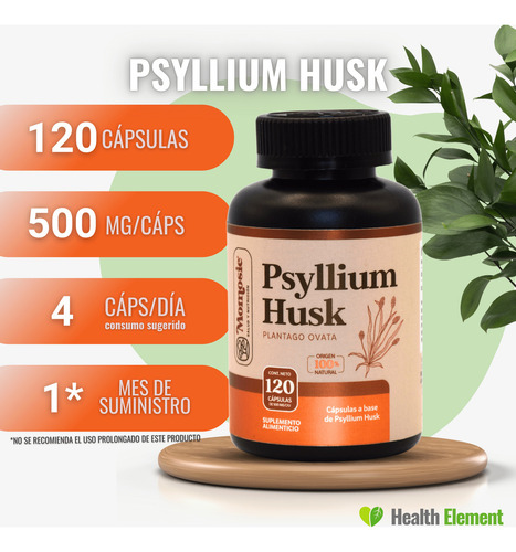 Fibra De Psyllium Husk De 120 Cápsulas Psyllium Husk Sin Sabor