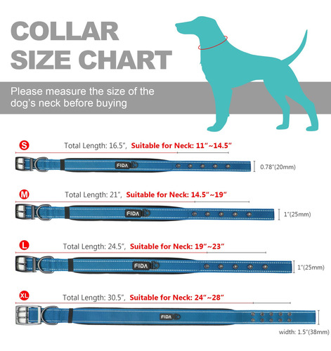 Collar De Perro Fida Heavy Duty, Acolchado De Neopreno, Para