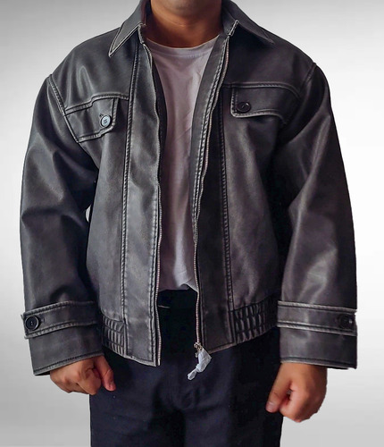 Campera Cuero Hombre Oversize Boxy Ecocuer Vintage Importada