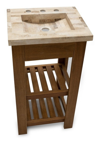 Imagen 1 de 3 de Vanitory Laqueado Eucalipto 40cm Bacha Travertino
