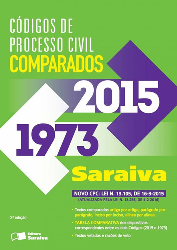 Códigos de processo civil comparados - 2ª edição de 2016, de Editora Saraiva. Editorial Saraiva Educação S. A., capa mole em português, 2016
