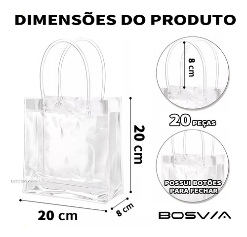 20 Sacolas De Presente Com Alça Transparente Para Festas
