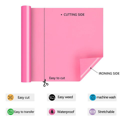 Renli Tong Vinilo Termoadhesivo Htv Rosa, Rollo De 12 Pulgad