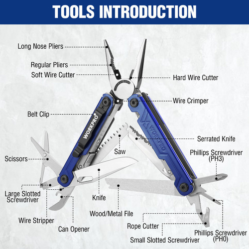 Alicates Multiherramientas Workpro 18 En 1 Con Funda Azul