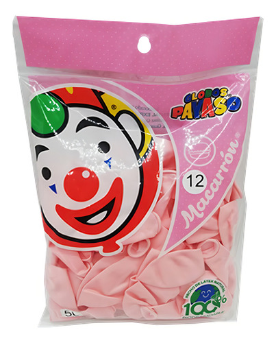 Globo Latex Payaso Redondo No. 12 Pastel Macarron 50 Piezas Color Fresa