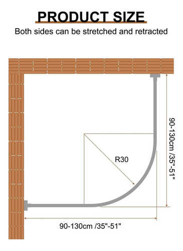 Barra Extensible Cortina De Ducha De Esquina En U 80-110cm
