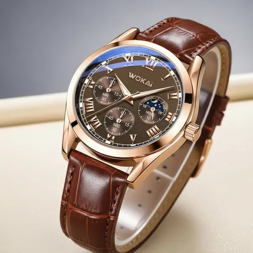 Wokai Relógio Masculino Wokai de Pulso Analógico Quartzo com Pulseira Marrom e Bi