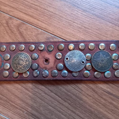 Antiguo Cinturon Cuero Marroqui, Con Monedas De Marruecos (Usado)