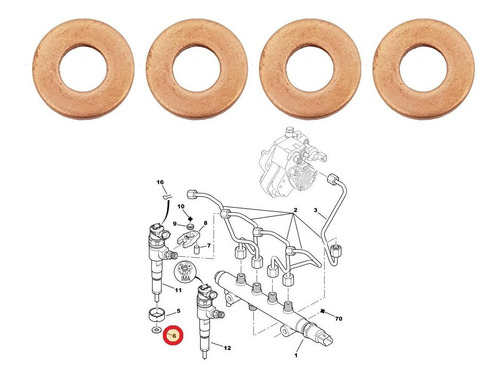 4 Golillas Inyectores Para Peugeot 206 1.4 Hdi 198143 198196