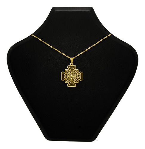 Cadena Y Dije Cruz San Benito Oro 18k Amarillo 45 Cm