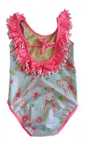 Imagem 2 de 3 de Maiô Infantil Azul E Rosa Pompom Coelhinhos 52004 Mon Sucré