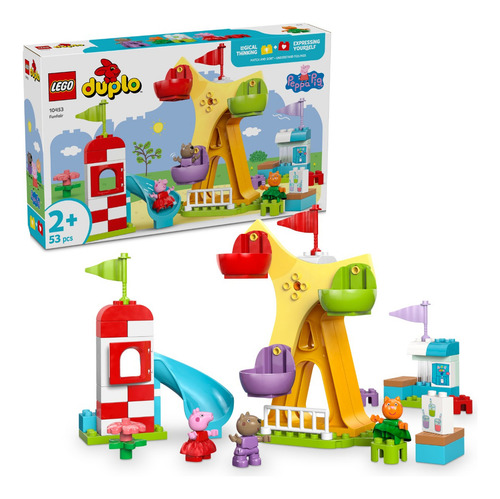 LEGO® DUPLO® Peppa Pig Feria Parque de Diversiones 10453; juguete para bebés 2+; incluye 3 figuras de la serie Peppa Pig