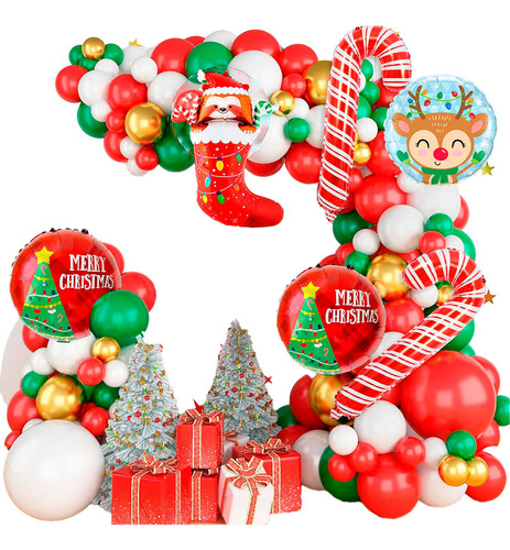 Kit Arco Decoración Globos Navidad Bota Bastones Rojo