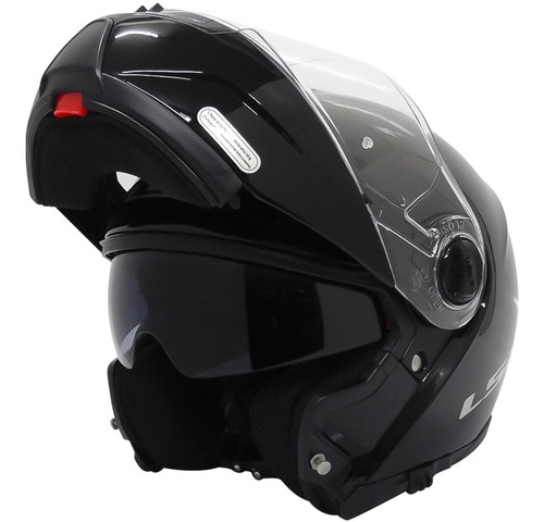 Casco Moto Rebatible Negro Brillo Doble Visor Ls2 325 Strobe