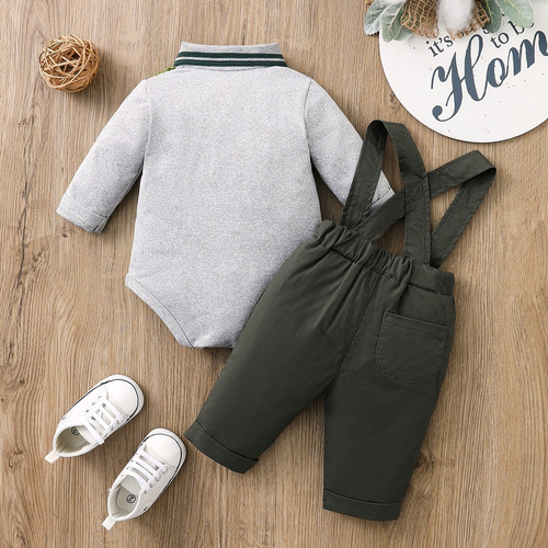 Conjunto 2 Pcs De Mameluco Con Estampado Animal Para Bebés Verde Musgo 6-9 M