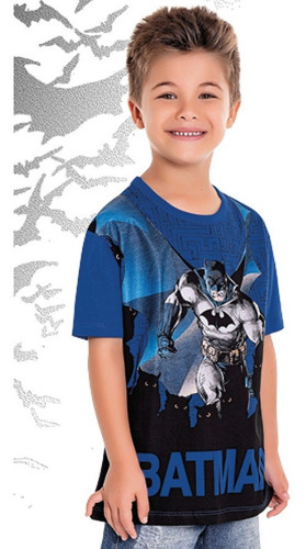 Camiseta Batman Manga Curta Infantil Fakini 03459 Tam 4 À 10