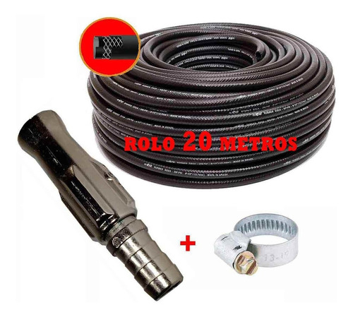 Mangueira Jardim Reforçada 1/2 300 Psi Para Água 20 Metros Cor Preto