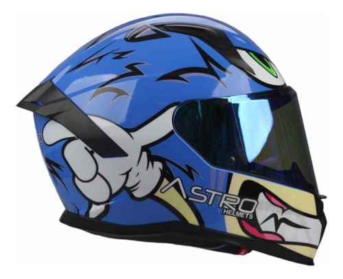 Casco Moto Astro Helmets Speed Azul Con Doble Mica Y Ece2206