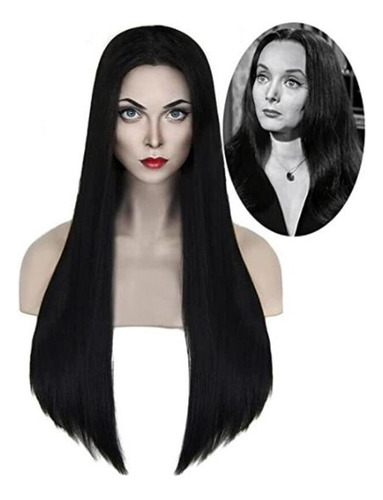 Peluca De Cosplay De La Familia Addams Morticia Wendesday, C