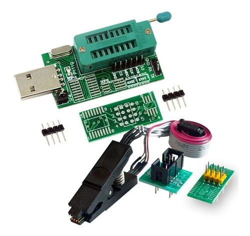 Imagen 2 de 10 de Programador Usb Ch341a, Cable, Pinza Y Adapt. Soic8 200mi