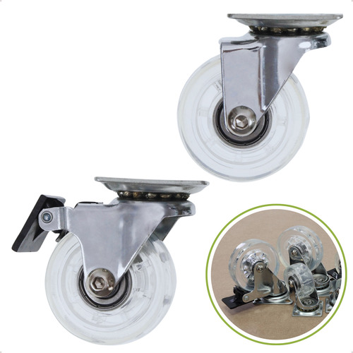 20 Rodizio Giratório 50mm Base Plana 10 Com Freio 50kg Cada
