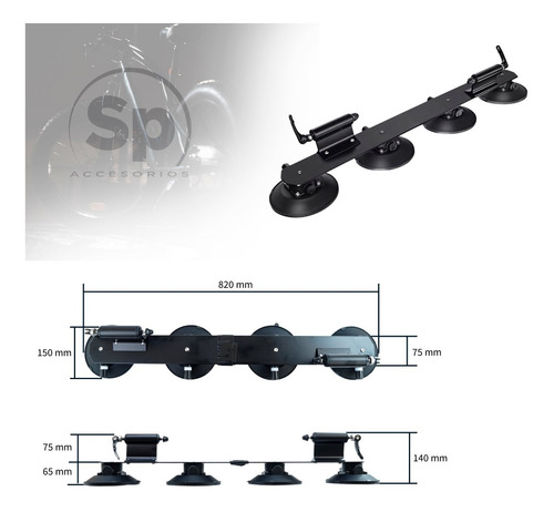 Imagen 3 de 10 de Rack Portabicicletas De Ventosas Succión Para 2 Bicicletas