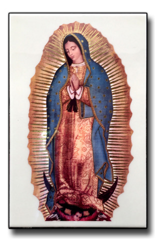 Imagen Virgen De Guadalupe Dorado En Azulejo 25x40 Brillante