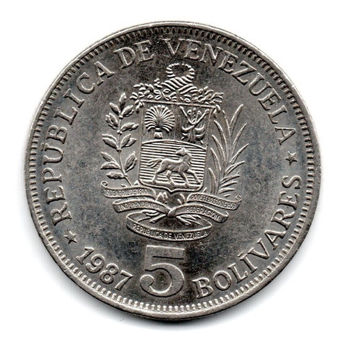 Venezuela Moneda 5 Bolivares Año 1987 Km#53.2
