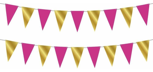 Faixa Decorativa Bandeirinhas Metalizadas - Pink E Dourada