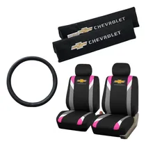 Comprar Funda Tela Gris Rosa Y Cubre Cinto Chevrolet + Cubre Volante