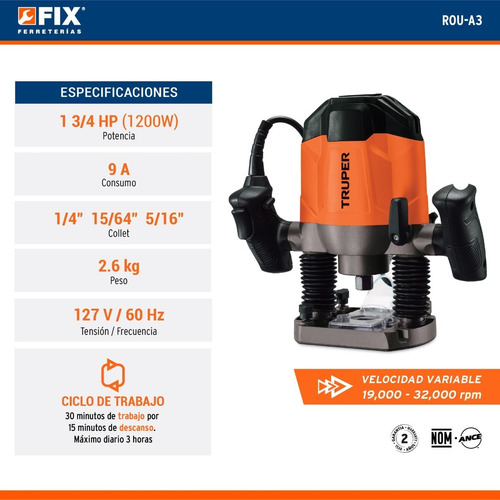 Router Truper Rou-a3 1200w Velocidad Variable 7 Niveles 110v