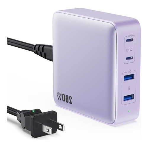 Cargador Usb C 260w, 4 Puertos De Carga Rápida Gan Kdptp