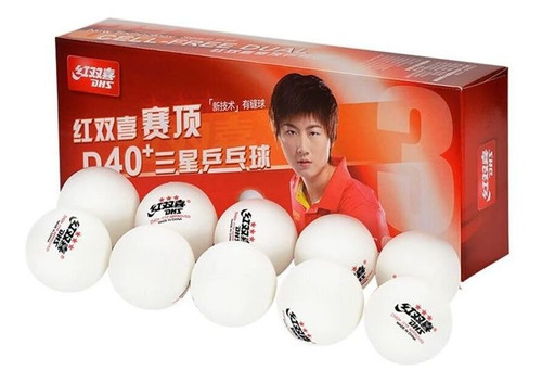 10 pelotas de tenis de mesa DHS 40+ Professional, 3 estrellas, color blanco