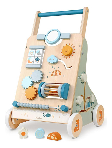 Pairpear Wooden Baby Walker, Toddler Push Walker Activity Ce