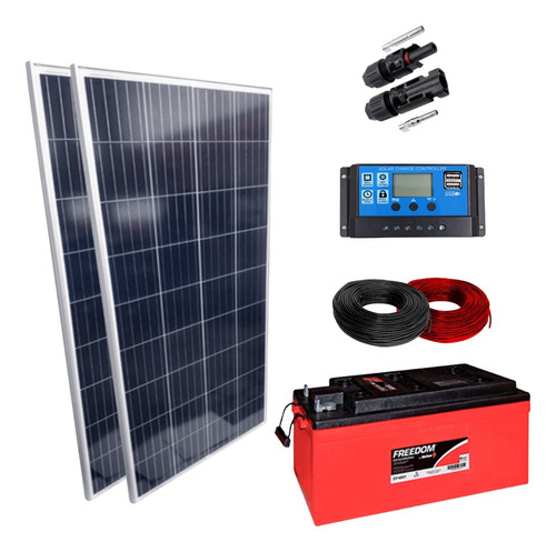 Kit 2 Placa Solar 150w Controlador 30a Lcd Bateria 240ah