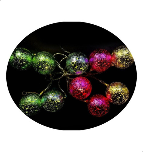 Imagen 1 de 10 de Guirnalda Bolas Multicolor 10 Luces Led Decoración Navidad